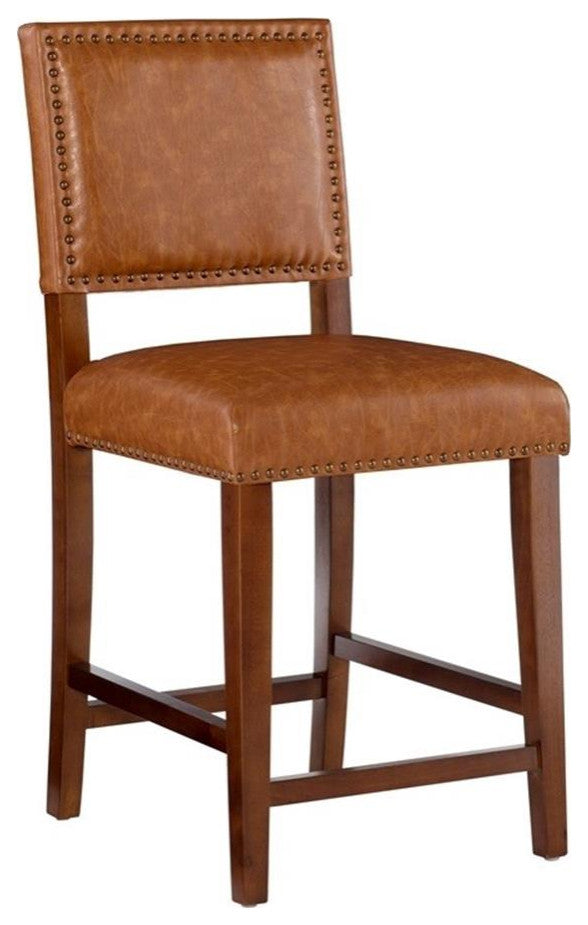 Hawthorne Collections 24" Faux Leather/Wood Counter Stool in Dark Caramel/Walnut