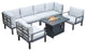 LeisureMod HSFBL-7LGR Hamilton 7-Pcs Conversation Set Fire Pit Table&Cushions