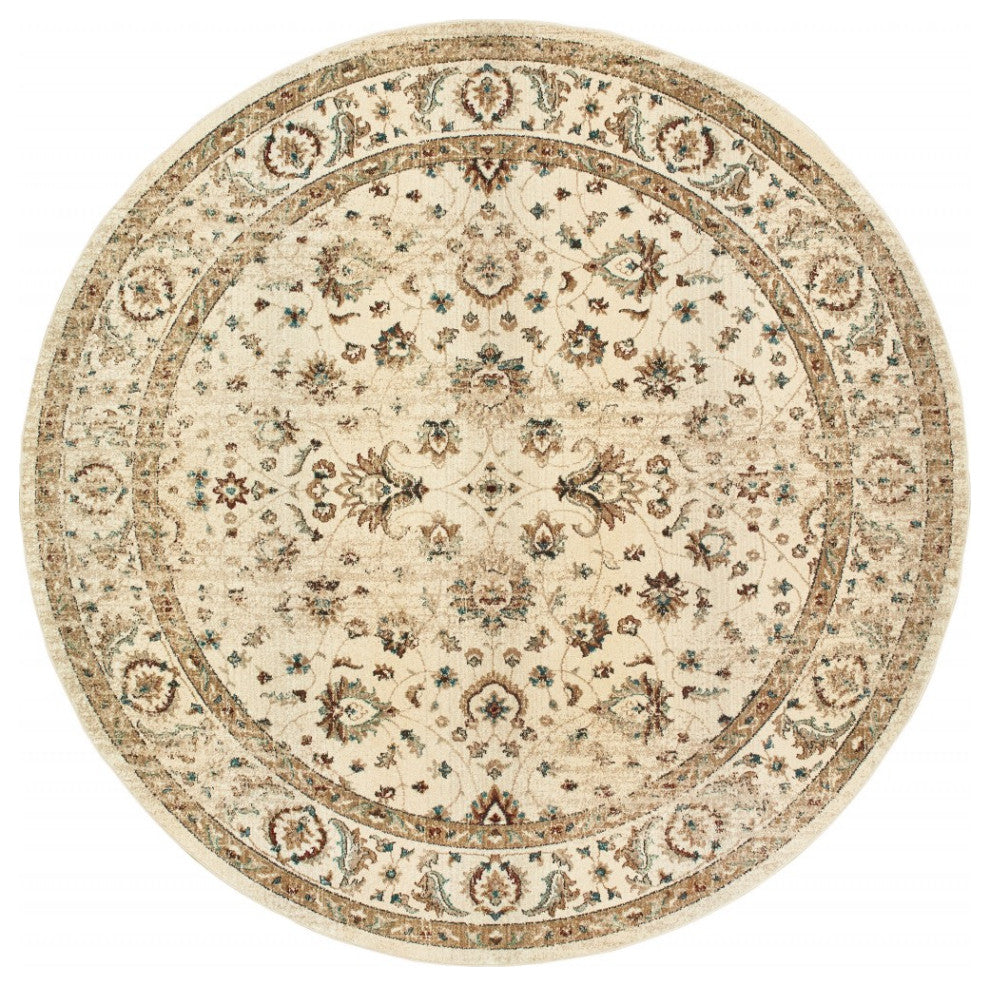 8" Round Ivory and Gold Distressed Indoor Area Rug