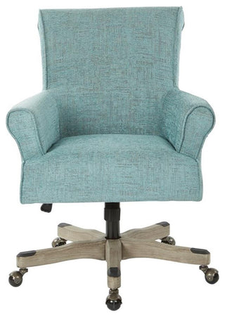 Pemberly Row Office Chair in Turquoise Fabric with Gray Wash Wood