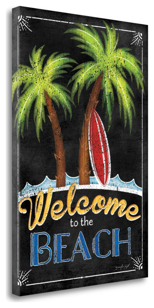 17" Faux Wooden Black Beach Signboard Giclee Wrap Canvas Wall Art