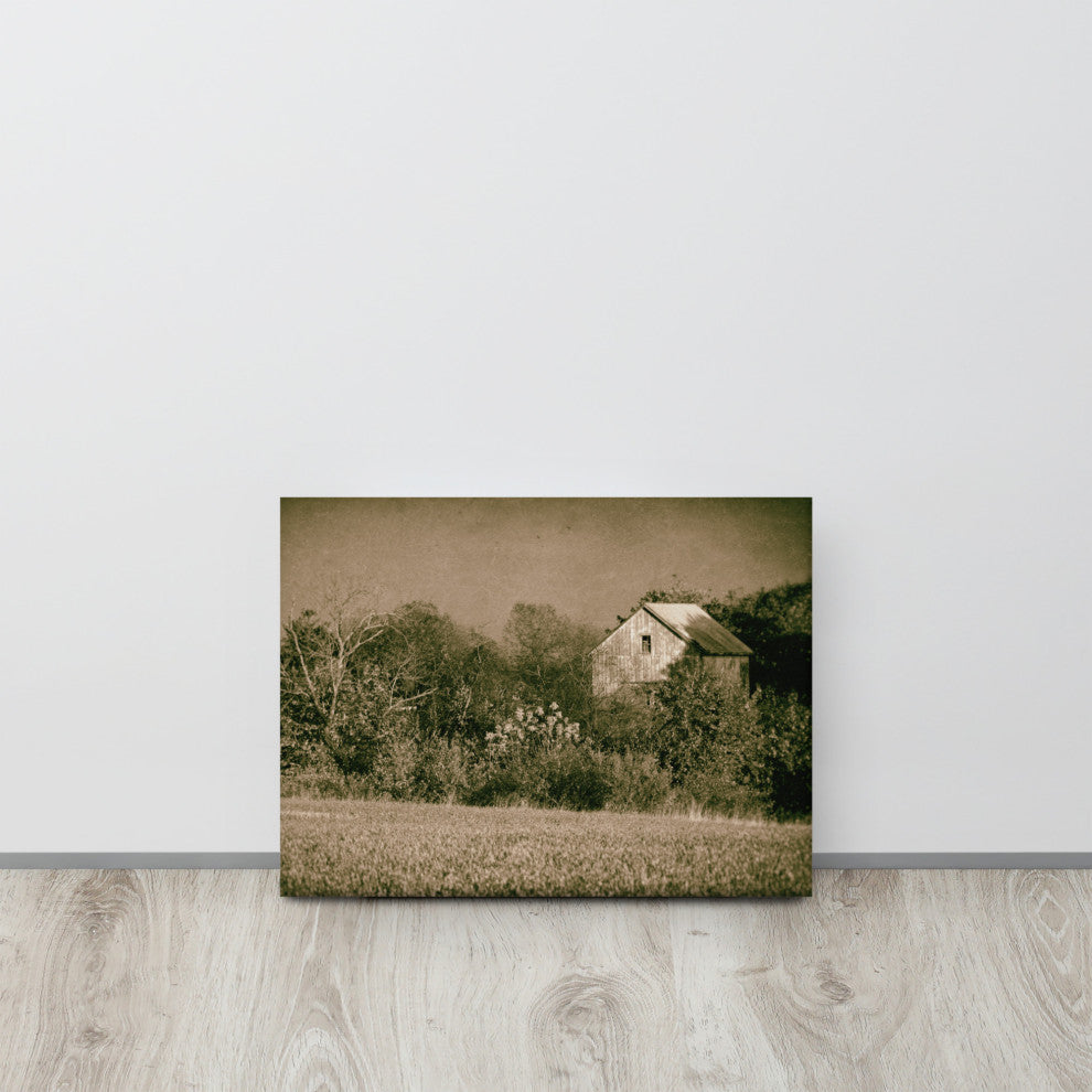 Farmhouse Wall Art: Abandoned Barn Trees Vintage Canvas Print, 12" X 16"