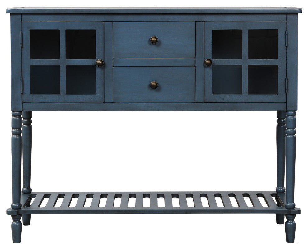 TATEUS Solid Wood  Console Table with Shelf and Storage in Antique Navy
