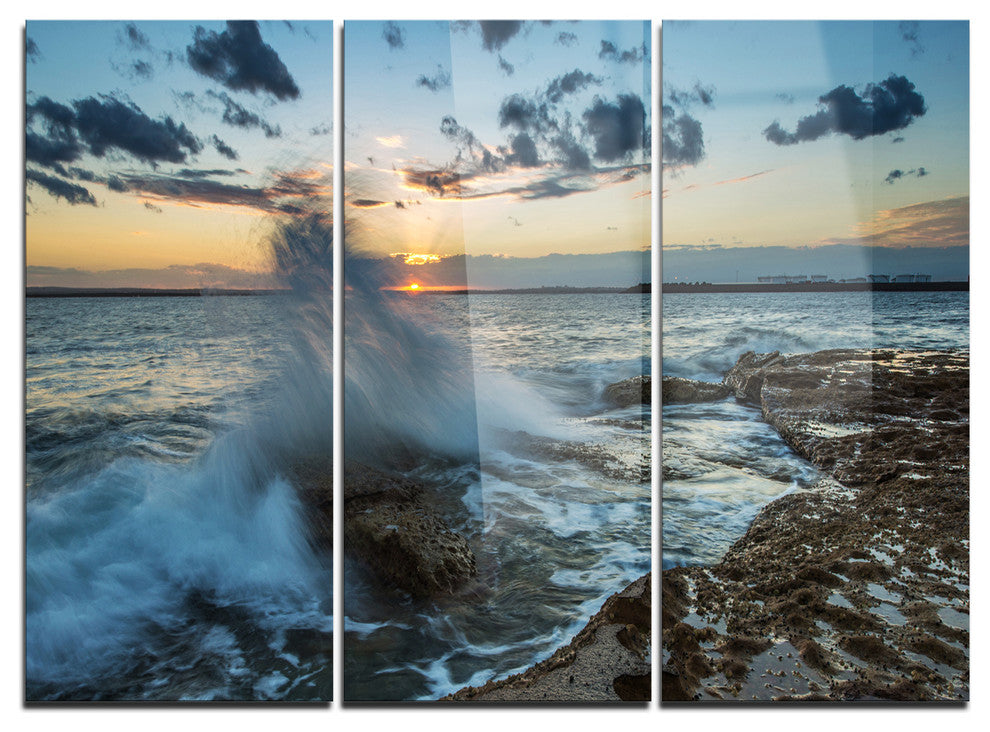 "Sunset at Sydney Seashore" Metal Wall Art, 3 Panels, 36"x28"