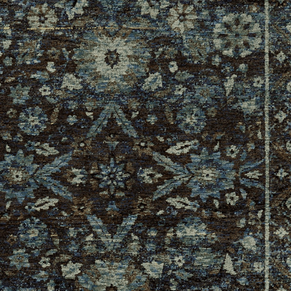 5' X 7' Navy Blue Oriental Power Loom Area Rug