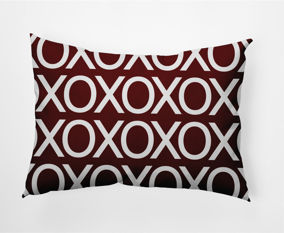 Hugs and Kisses Valentines Indoor/Outdoor Lumbar Pillow, Maroon, 14x20"