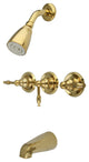 Kingston Brass Three-Handle Tub and Shower Faucet, Polished Brass