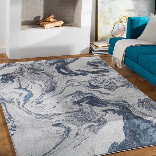 Surya Tibetan TBT-2319 2'7"x7'7" Rug, Navy/Denim/Light Gray/White