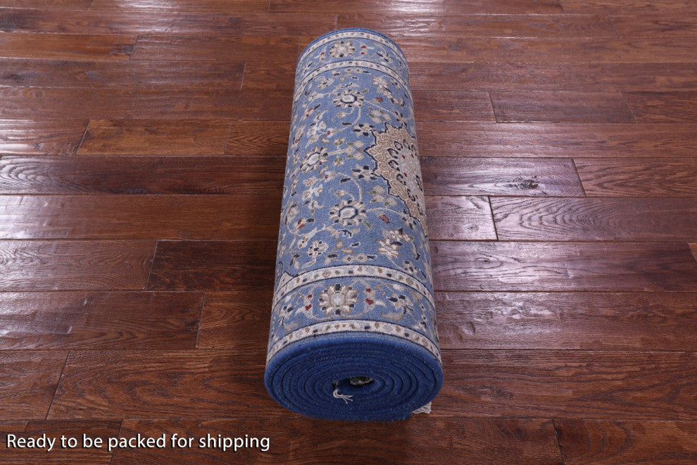 2' 6" X 14' 1" Runner Persian Nain Wool and Silk Hand-Knotted Rug Q11638