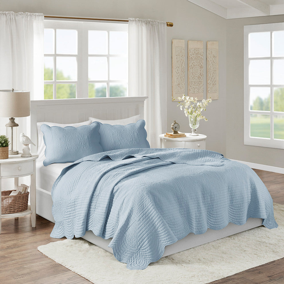 Madison Park Tuscany 3 Piece Reversible Scalloped Edge Quilt Set
