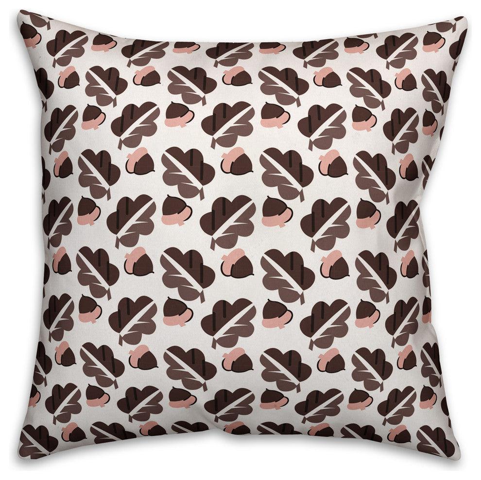 Acorns and Leaves Pattern, Brown Throw Pillow Cover, 20"x20"