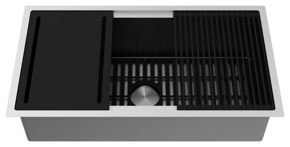 Mercer Single Bowl Stainless Steel Undermount Kitchen Sink with Accessories, 36" L X 20" W, Workstation