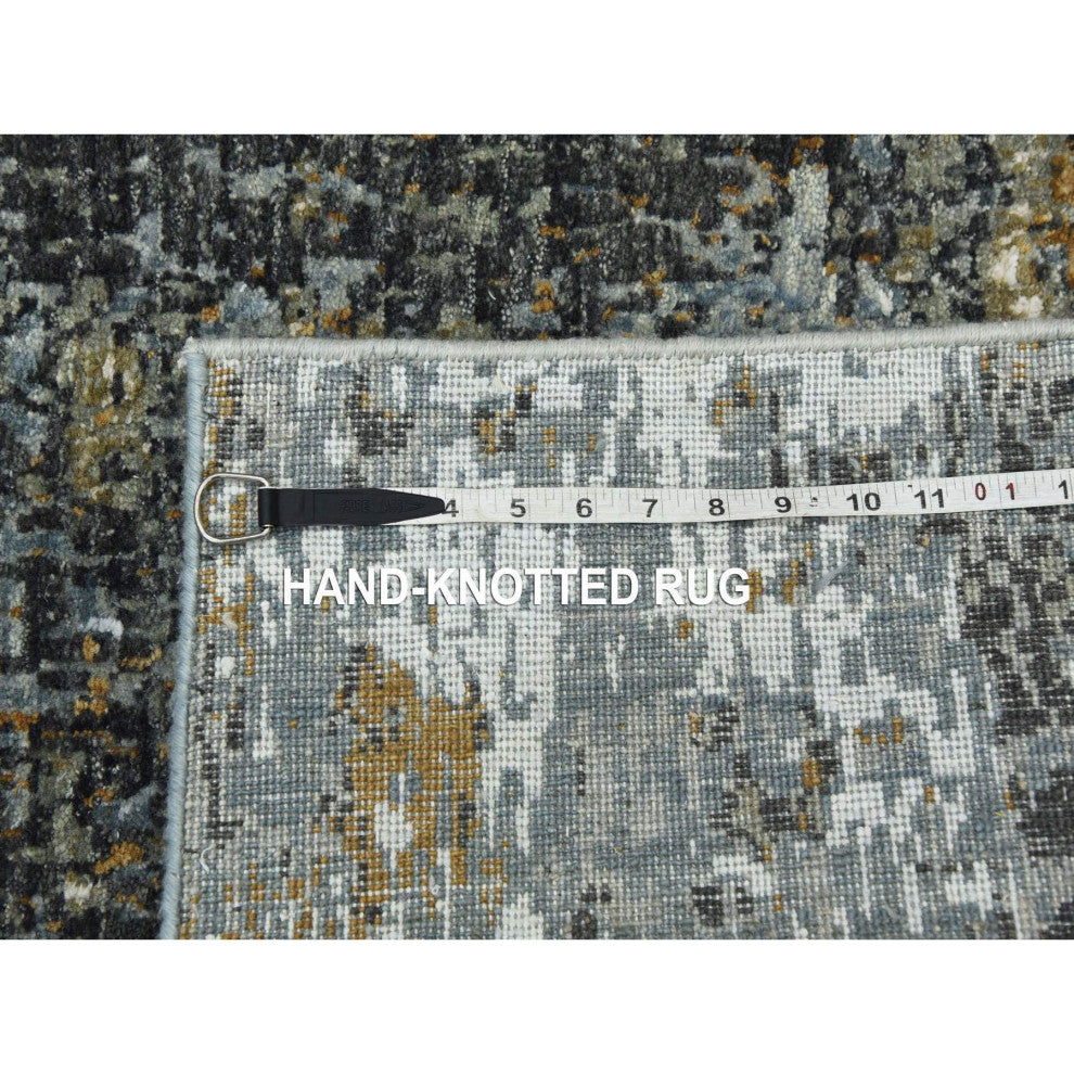 Battleship Gray, Wool Hand Knotted, Abstract Design XL Runner Rug, 2'5"x19'10"