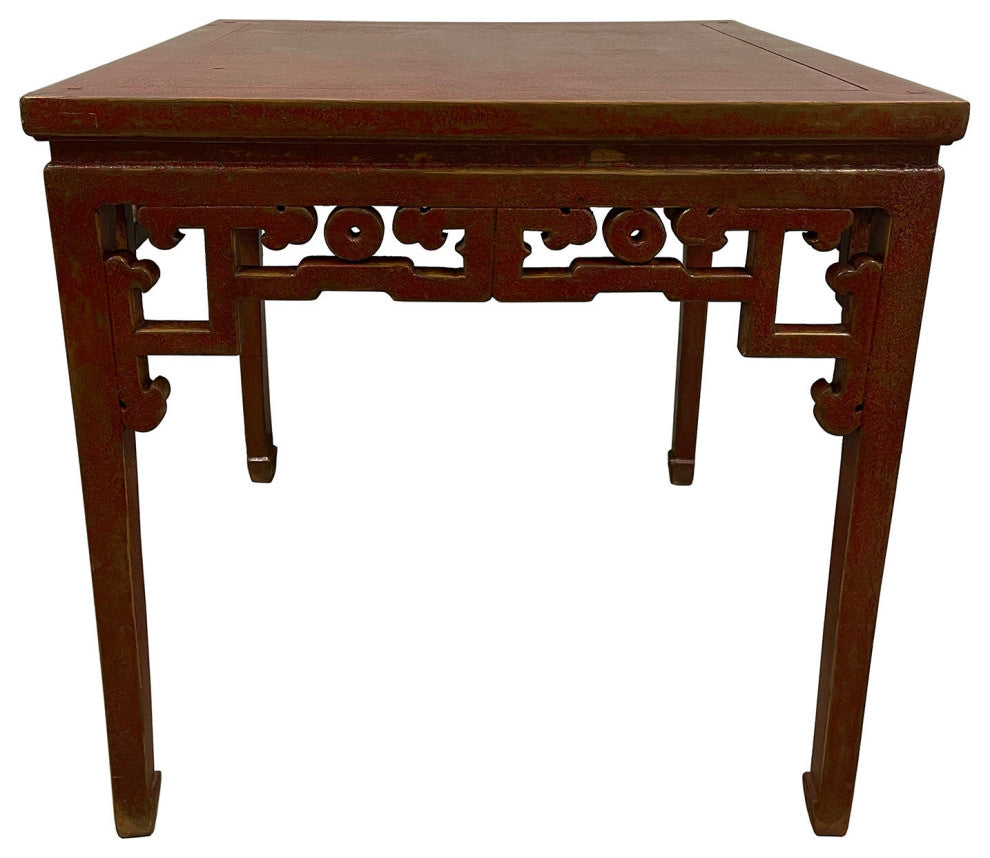 Consigned Vintage Chinese Red Lacquered Square Dining Table