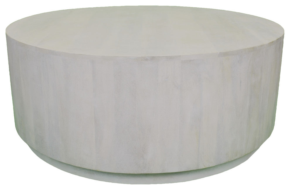Tamia 42" Round Wooden Coffee Table, Distressed White