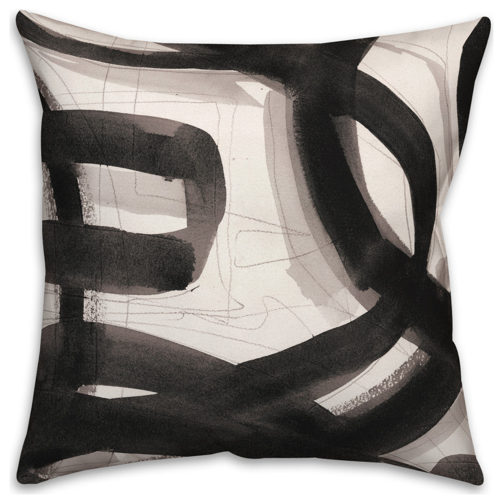 Black Abstract Brushstrokes 18x18 Indoor/Outdoor Pillow
