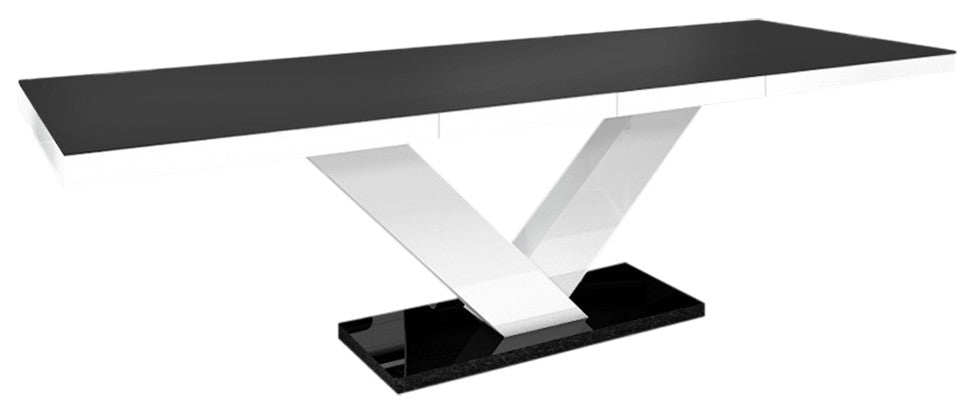 NICTORIA Dining Table with Extension, Black/White