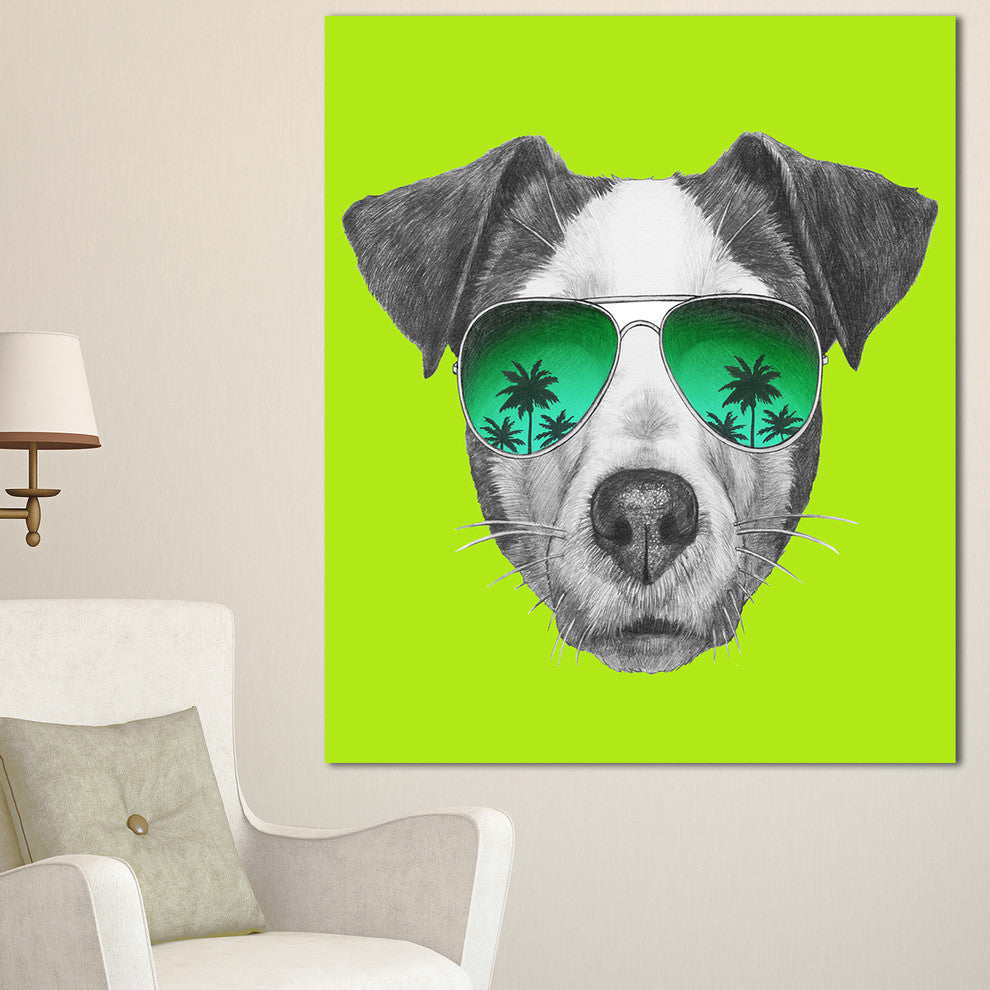 Jack Russell in Green Glasses, Contemporary Animal Art Canvas, 30"x40"