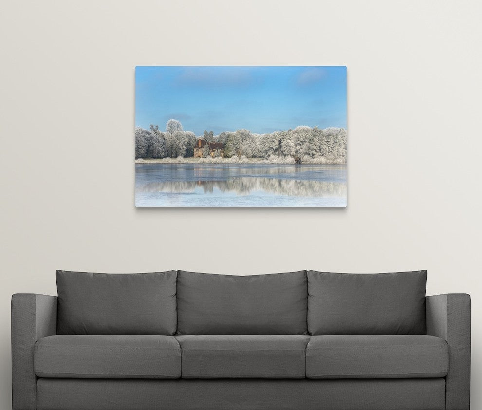 "Broceliande Castle in winter morning" Wrapped Canvas Art Print, 48"x32"x1.5"