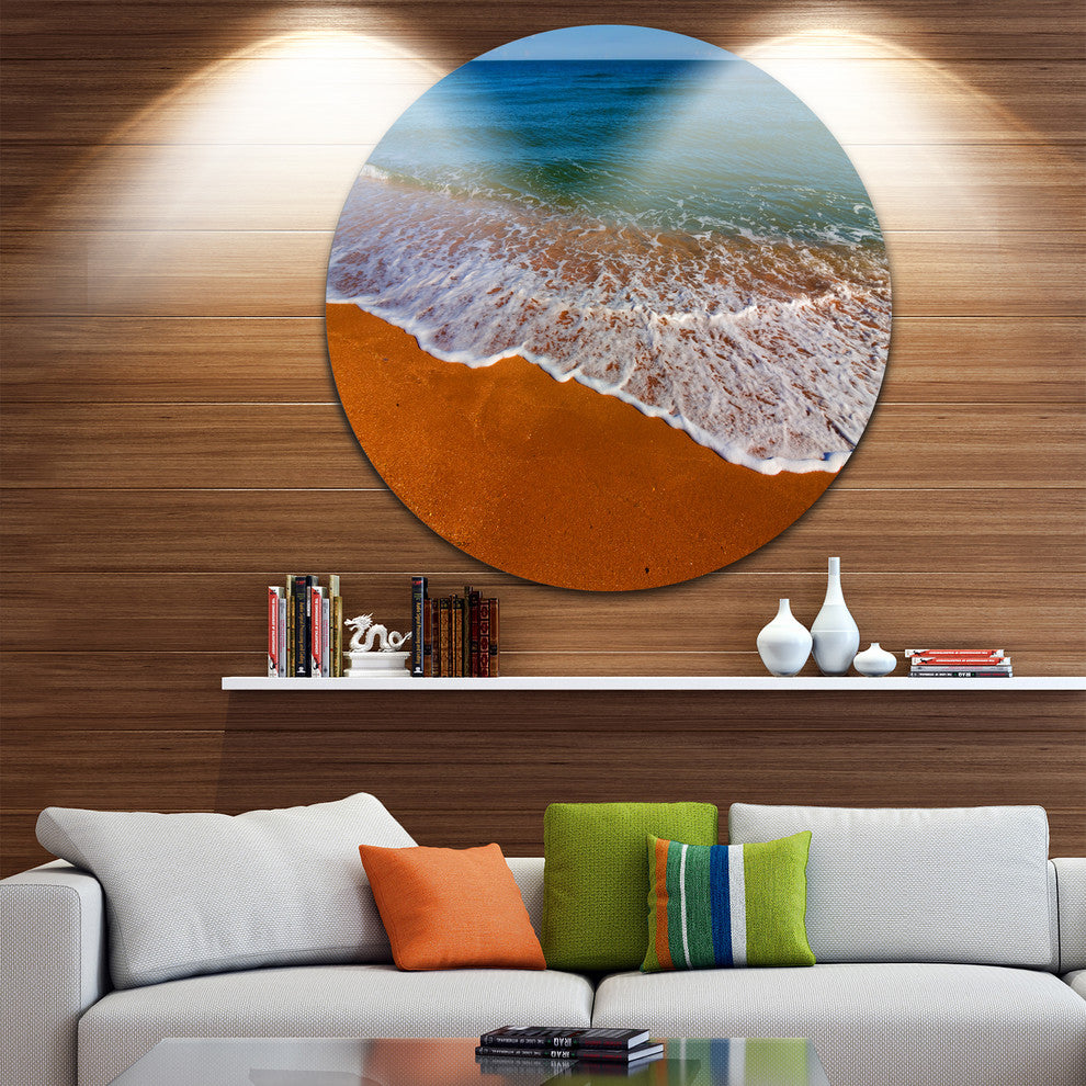 Summer Beach With White Waves, Modern Beach Round Metal Wall Art, 23"