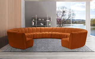 Infinity Channel Tufted Velvet Modular Chair, Cognac, 11 Piece