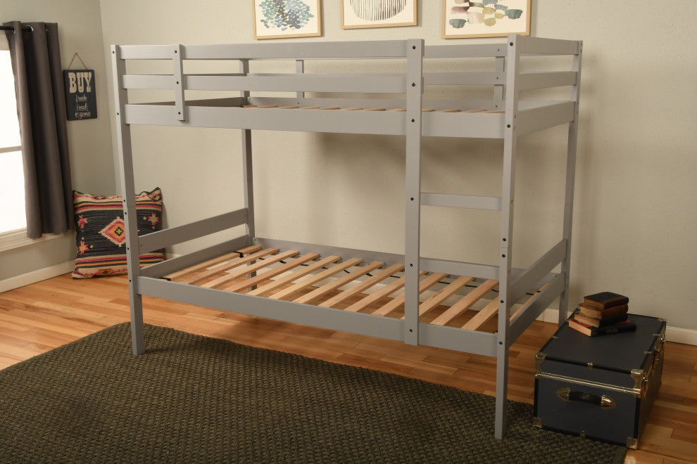 Sydney Twin over Twin Bunk Bed, Light Gray With Linen Aqua Mattresses
