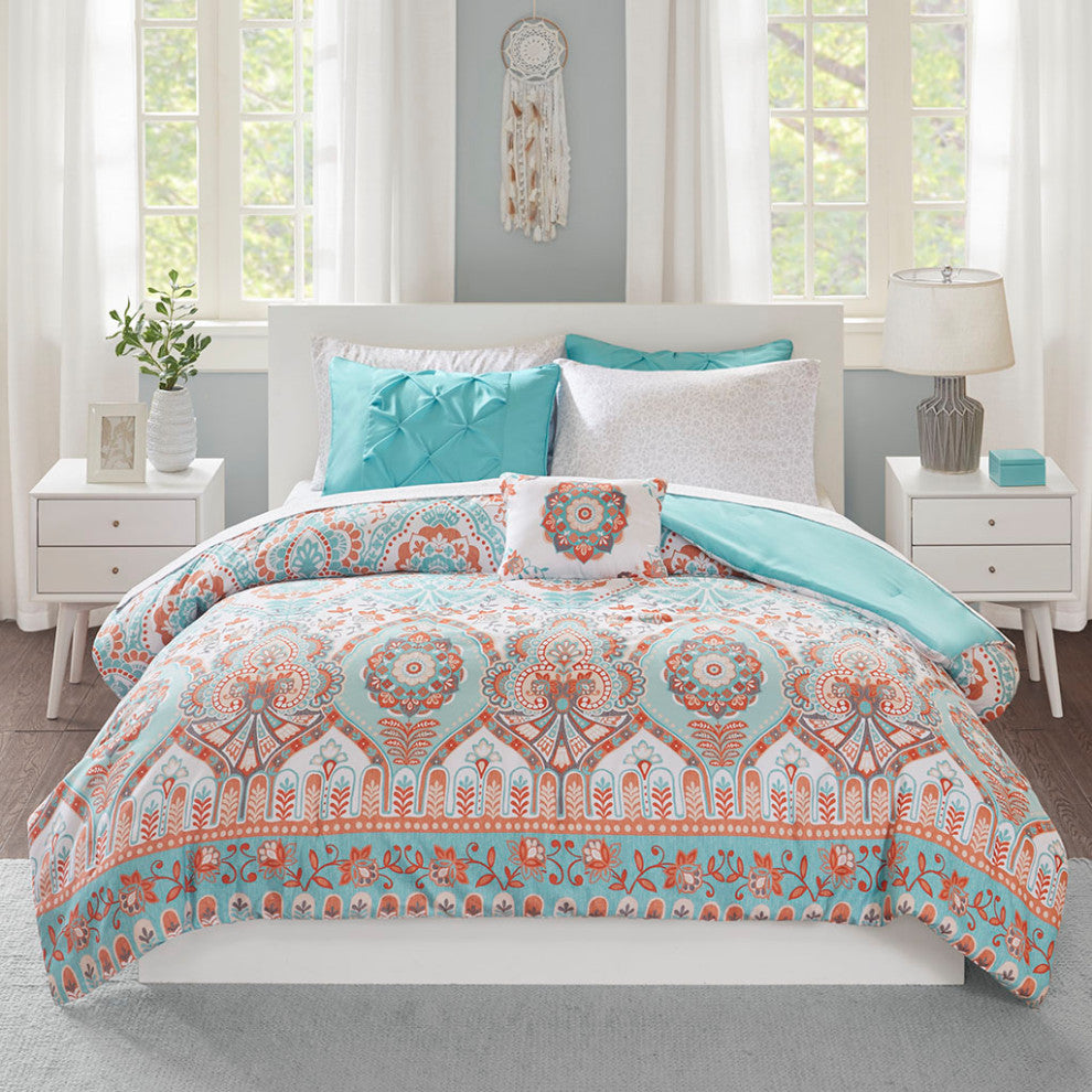 Intelligent Design Vinnie Boho Comforter Set With Bed Sheets, Aqua