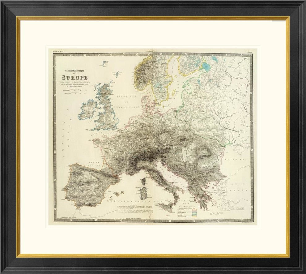 "Mountains of Europe, 1854"  by Alexander Keith Johnston, 32x29"