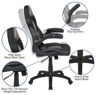 Gaming Desk and Racing Chair Set-Cup Holder, & Monitor/Smartphone Stand, Black