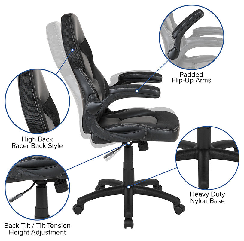 Gaming Desk and Racing Chair Set-Cup Holder, & Monitor/Smartphone Stand, Black