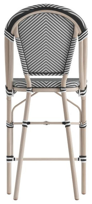 Marseille Stackable Indoor/Outdoor Bistro 26" High Barstool, Commercial Grade, Black & White/Light Natural Frame