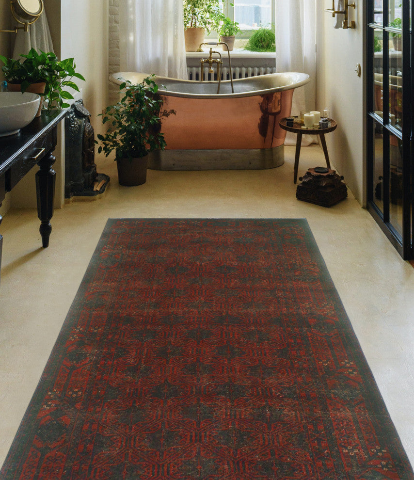 Vintage Distressed Hootan Red/Charcoal Rug, 3'7 x 6'9