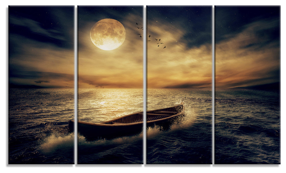 Middle of Ocean after Storm, Floral Canvas Art Print, 48"x28", 4 Panels