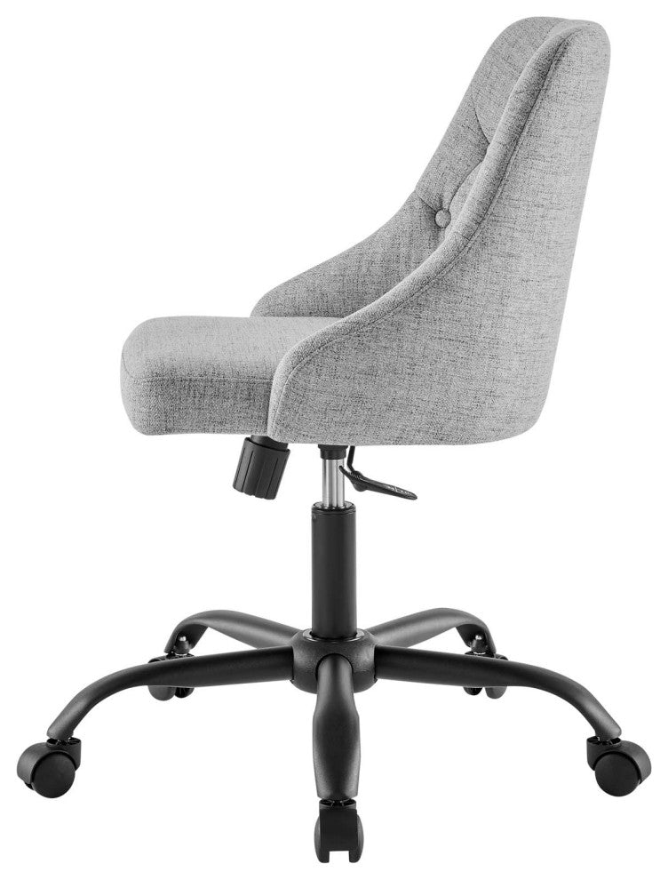 Computer Desk Swivel Tufted Chair, Fabric, Black Gray, Modern, Home Office