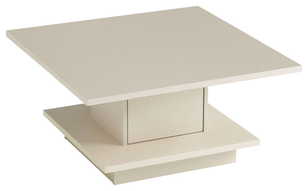 Boa Vista 31" Square Coffee Table With Shelf and Hidden Cabinet, Cream Weave