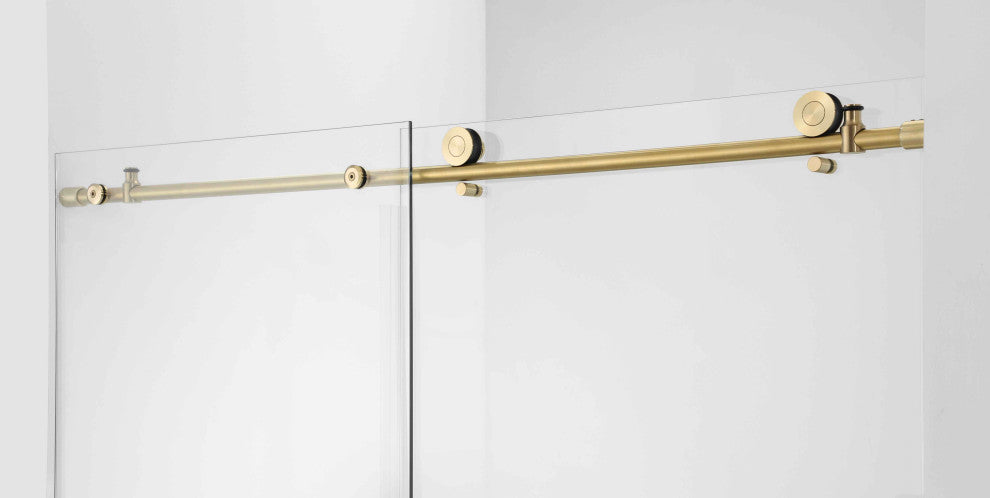 56"“60"Wx76" Frameless Sliding Shower Door With Clear Glass, Titanium Gold