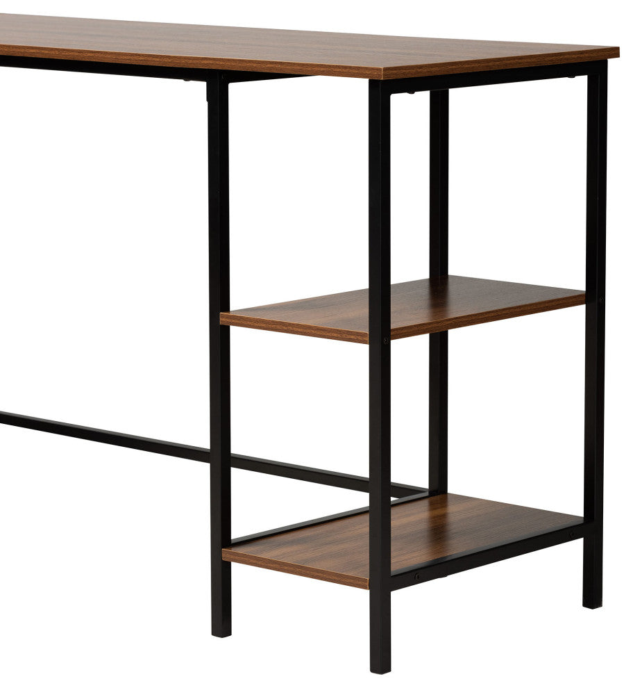 Marinda Walnut Brown L-Shaped Corner Desk with Shelves