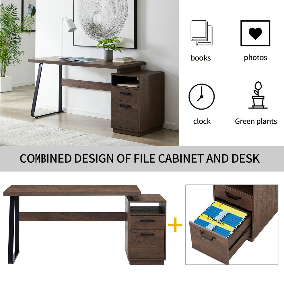 TATEUS Home Office Computer Desk Brown Writing Study Table
