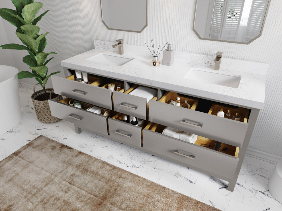 Parker 72 Double Sink Bath Vanity in Elephant Skin Gray  2" Calacatta Laza