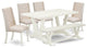 6-Piece Dinette Set, Cream, Seat Chair Chairs, Bench and Top Table, Linen White
