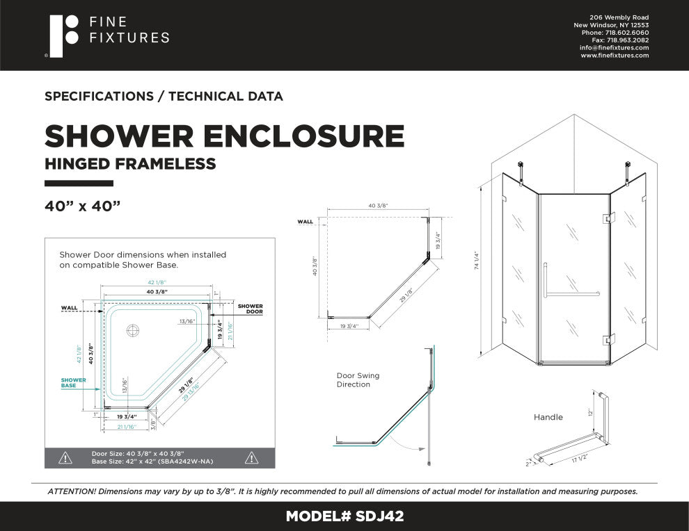 Glass Shower Enclosure Set with Acrylic Shower Base, Satin Brass, 40" X 40"