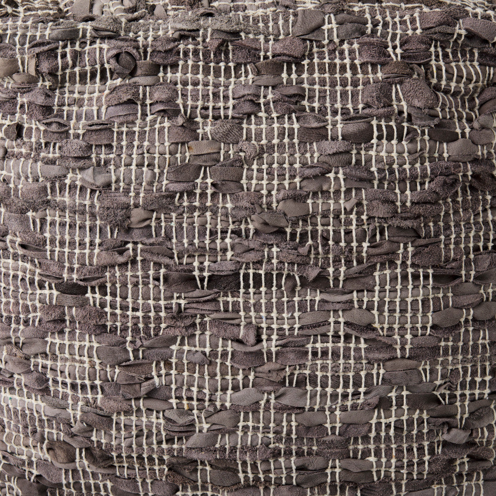Falguni 16Lx16Wx16H Gray Leather and Cotton Patterned Pouf