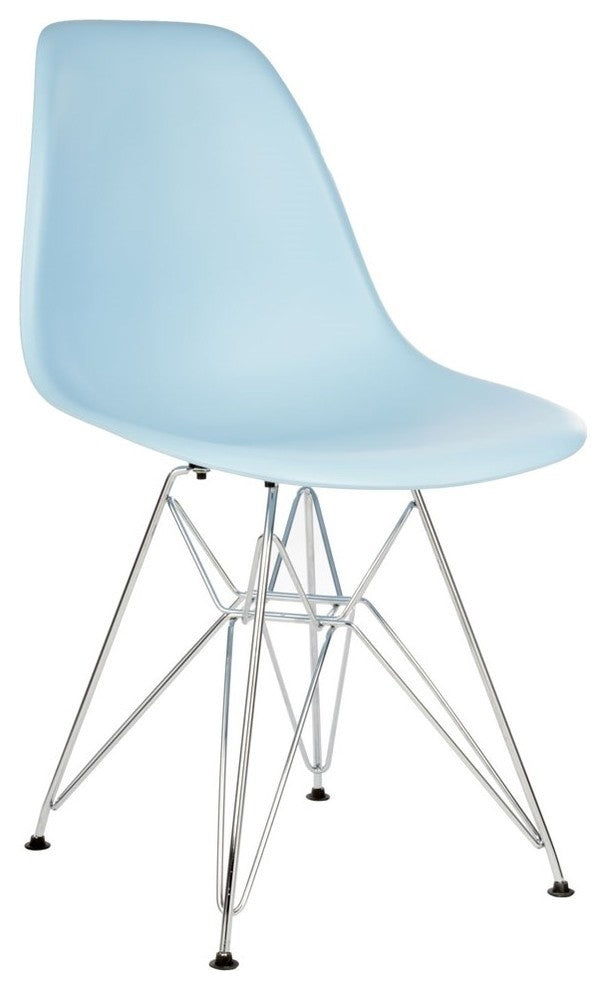Set of 2 Light Blue Mid Century Modern Dining Shell Chair, Steel Eiffel Legs