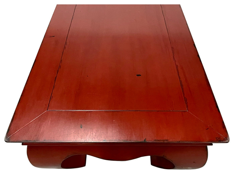 Consigned Vintage Chinese Red Lacquered Ming Dynasty Style Coffee Table