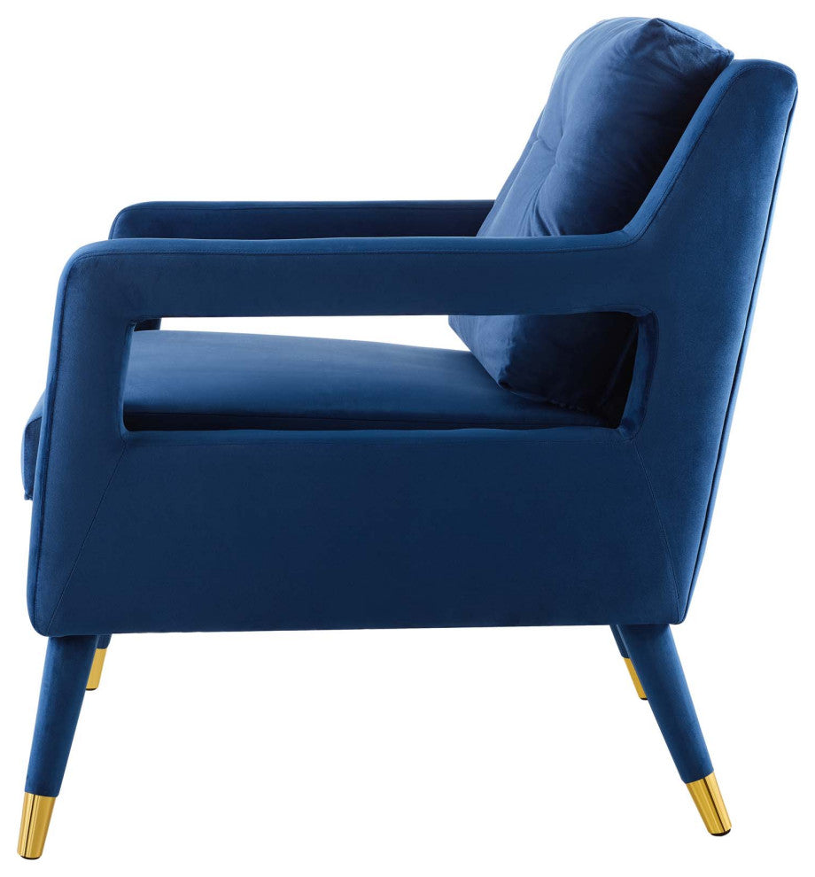 Modern Lounge Accent Side Chair Armchair, Velvet Fabric Wood, Navy Blue