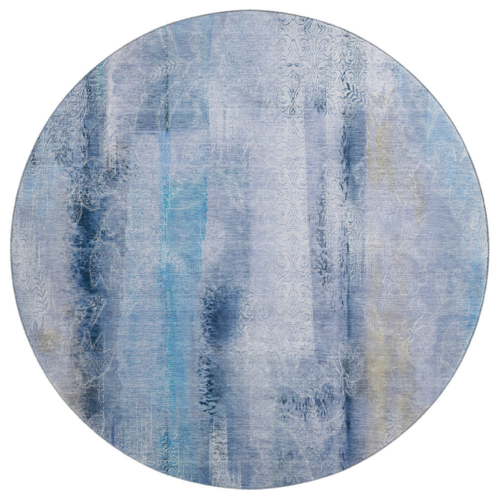 Premium Machine Washable Mayfield AMF537 Blue 8' x 8' Round Rug