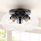 Iris 11.5" 3-Light Farmhouse Rustic Iron/Glass LED Semi Flush Mount, Black