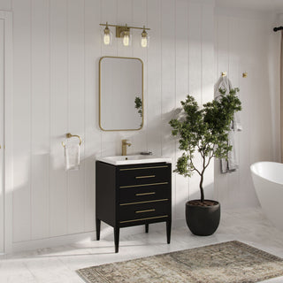 Celios Bathroom Vanity, Black with Brass Trim, 24", Single Sink, Freestanding