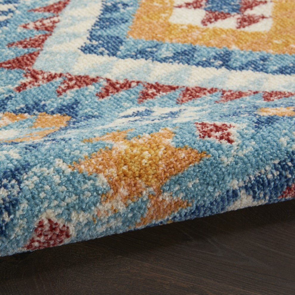 5" x 7" Blue and Multi Diamonds Area Rug