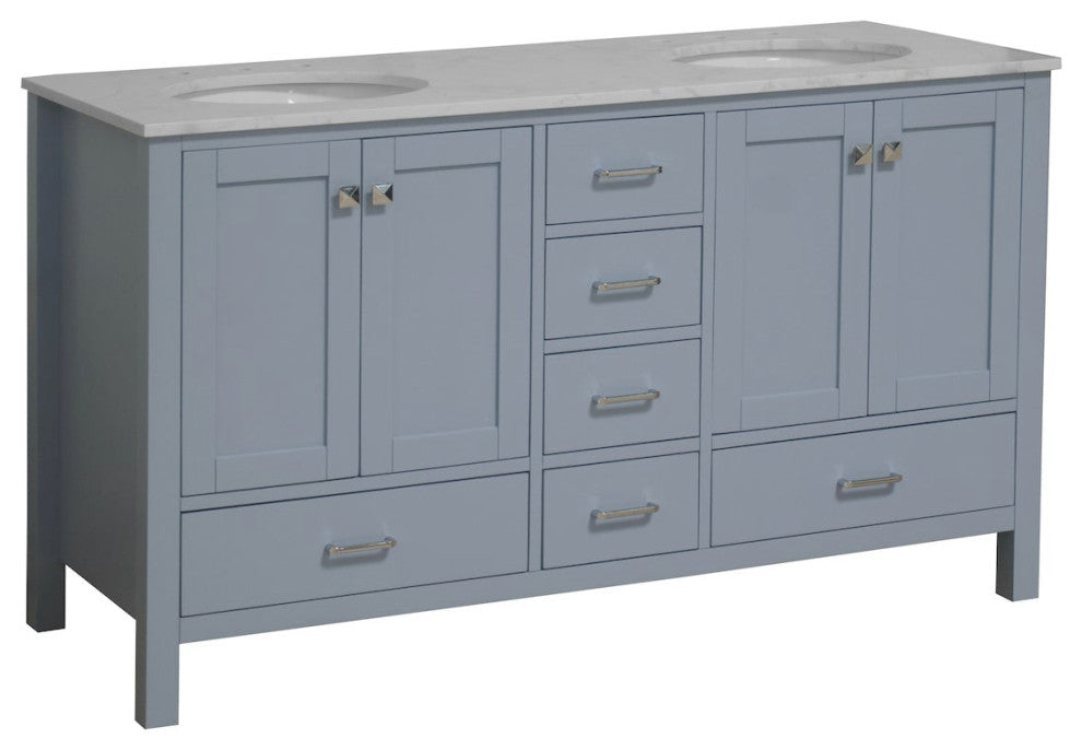 Horizon 60" Double Bathroom Vanity, Powder Blue, Engineered Carrara